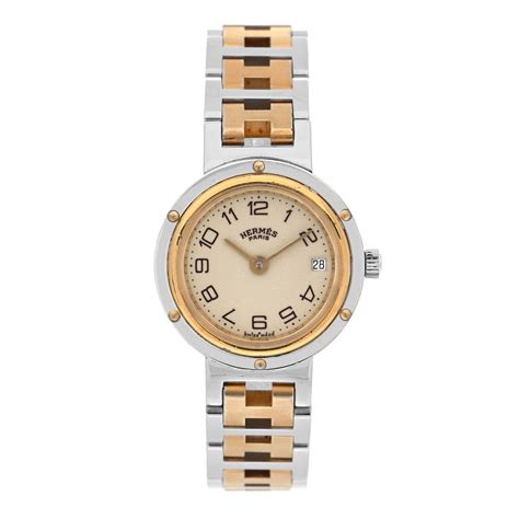 hermes clipper stainless steel & gold plated 24mm womens watch